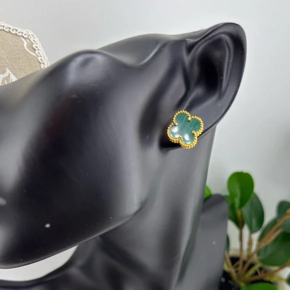 Lucky Alhambra Clover Gold Plated Sterling Silver Earrings with Logo - Picture 10 of 11